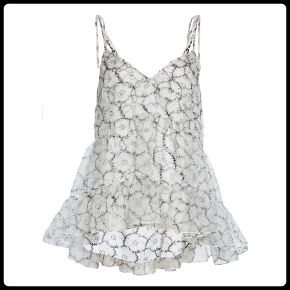 Cinq a Sept Esther floral ruffle hem silk top - Picture 3 of 11